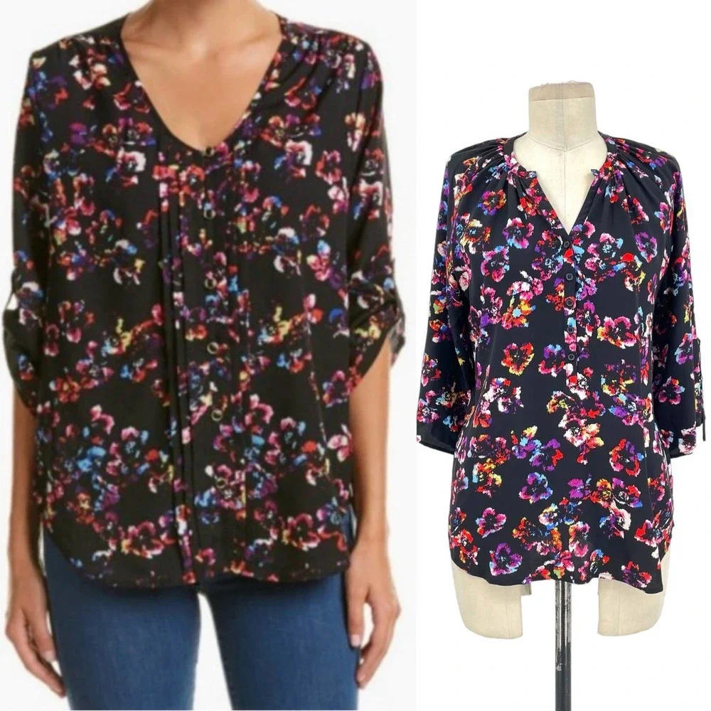 Yumi Kim‎ Yumi Top In Black Floral Print Silk Size XS